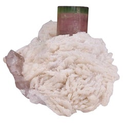 Espécimen natural de turmalina bicolor sobre cleavelandita procedente de Afganistán