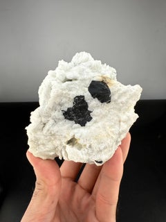 Spécimen naturel de tourmaline noire sur albite du Pakistan