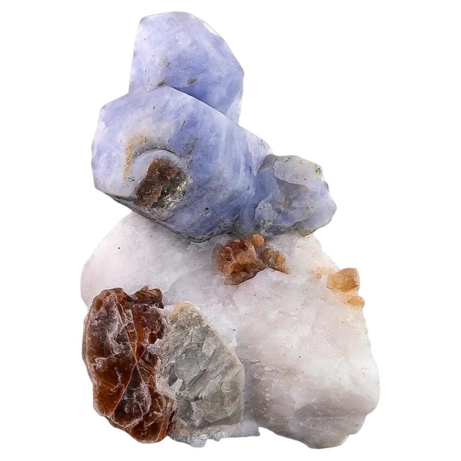 Natural Specimen Of Blue Hackmanite Crystal On Calcite From Afghanistan