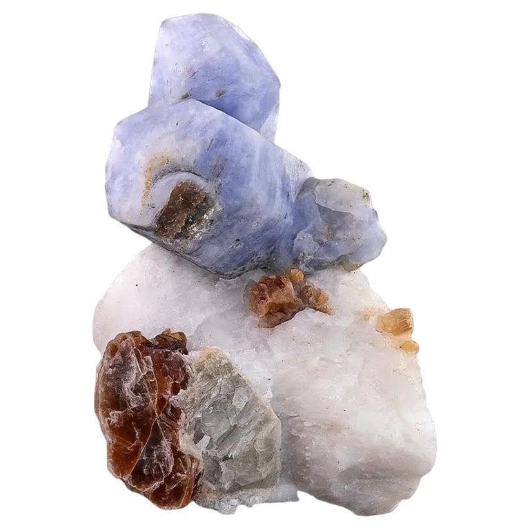 Natural Specimen Of Blue Hackmanite Crystal On Calcite From Afghanistan For Sale at