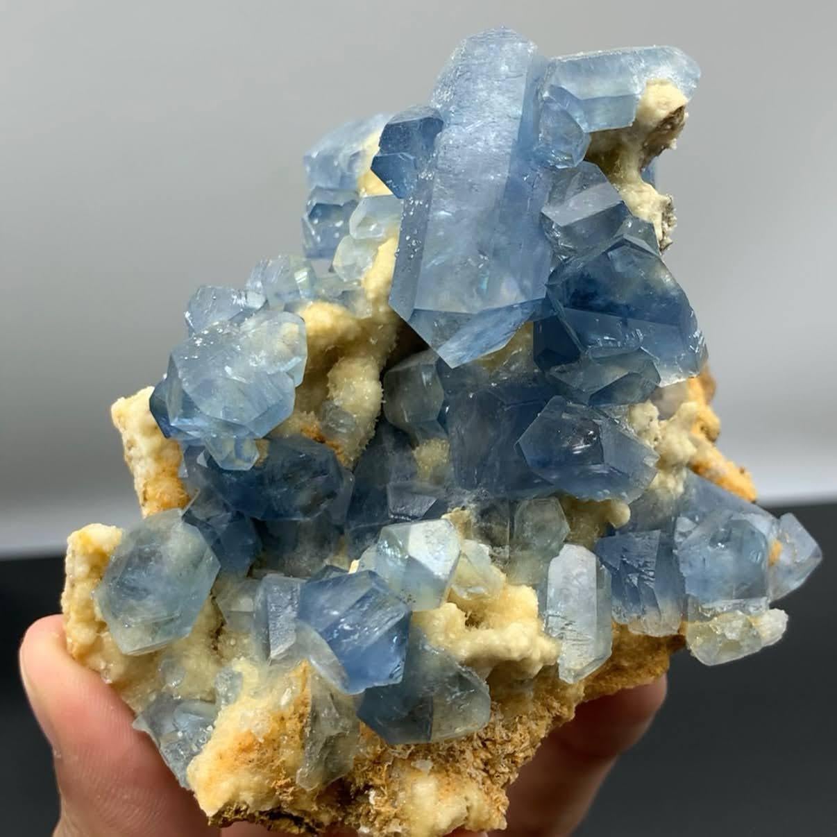 Contemporary Natural Specimen Of Celestite Crystals On Calcite From Afghanistan For Sale