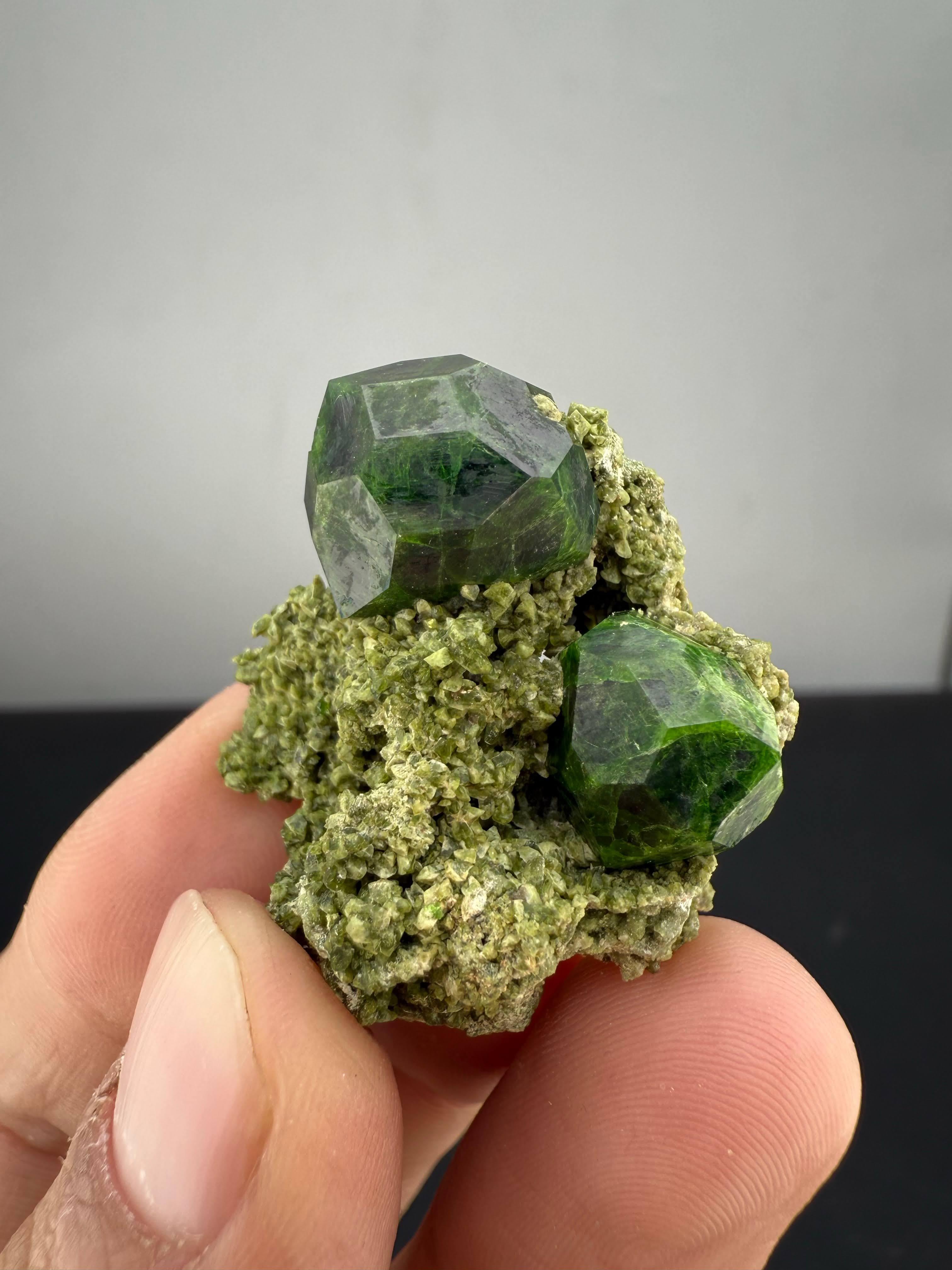 Adam Style Natural Specimen Of Green Demantoid Garnet Crystals On Matrix From Azerbaijan For Sale