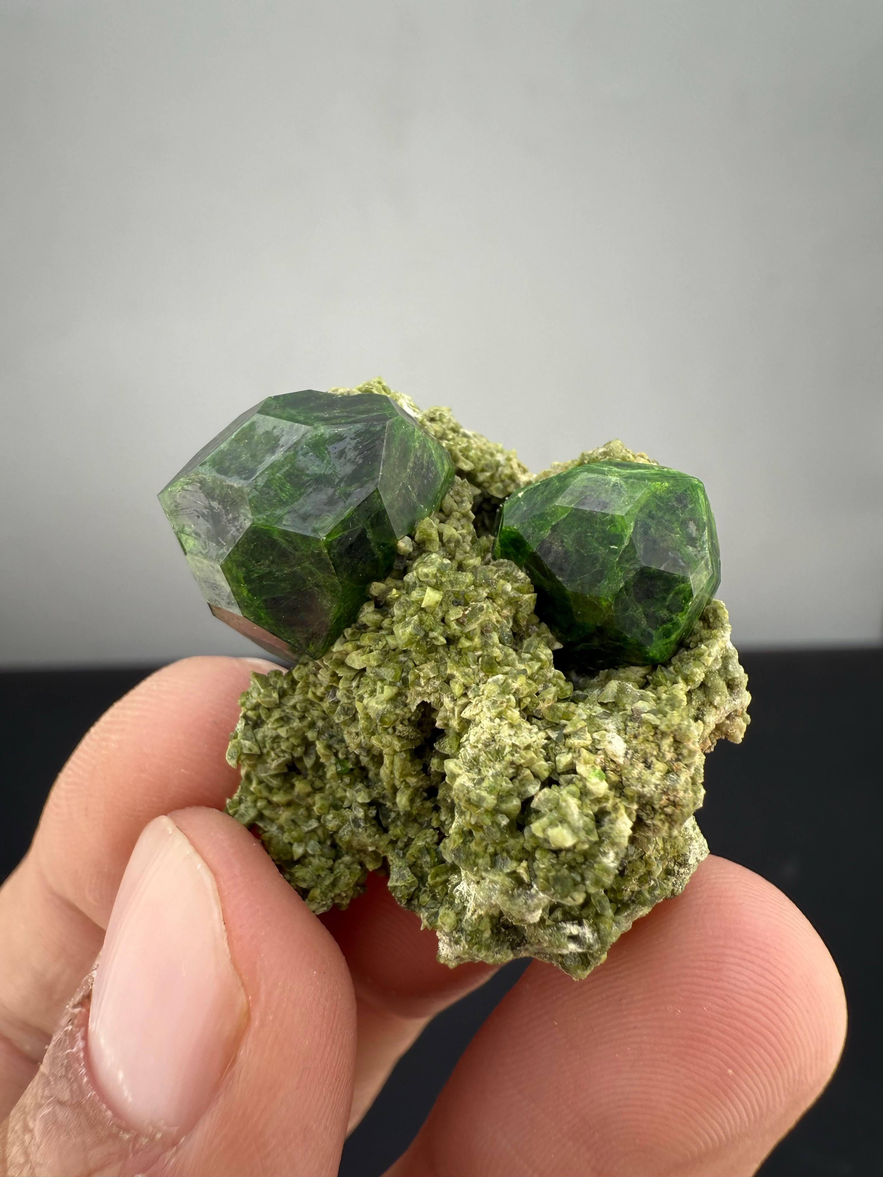 Azerbaijani Natural Specimen Of Green Demantoid Garnet Crystals On Matrix From Azerbaijan For Sale