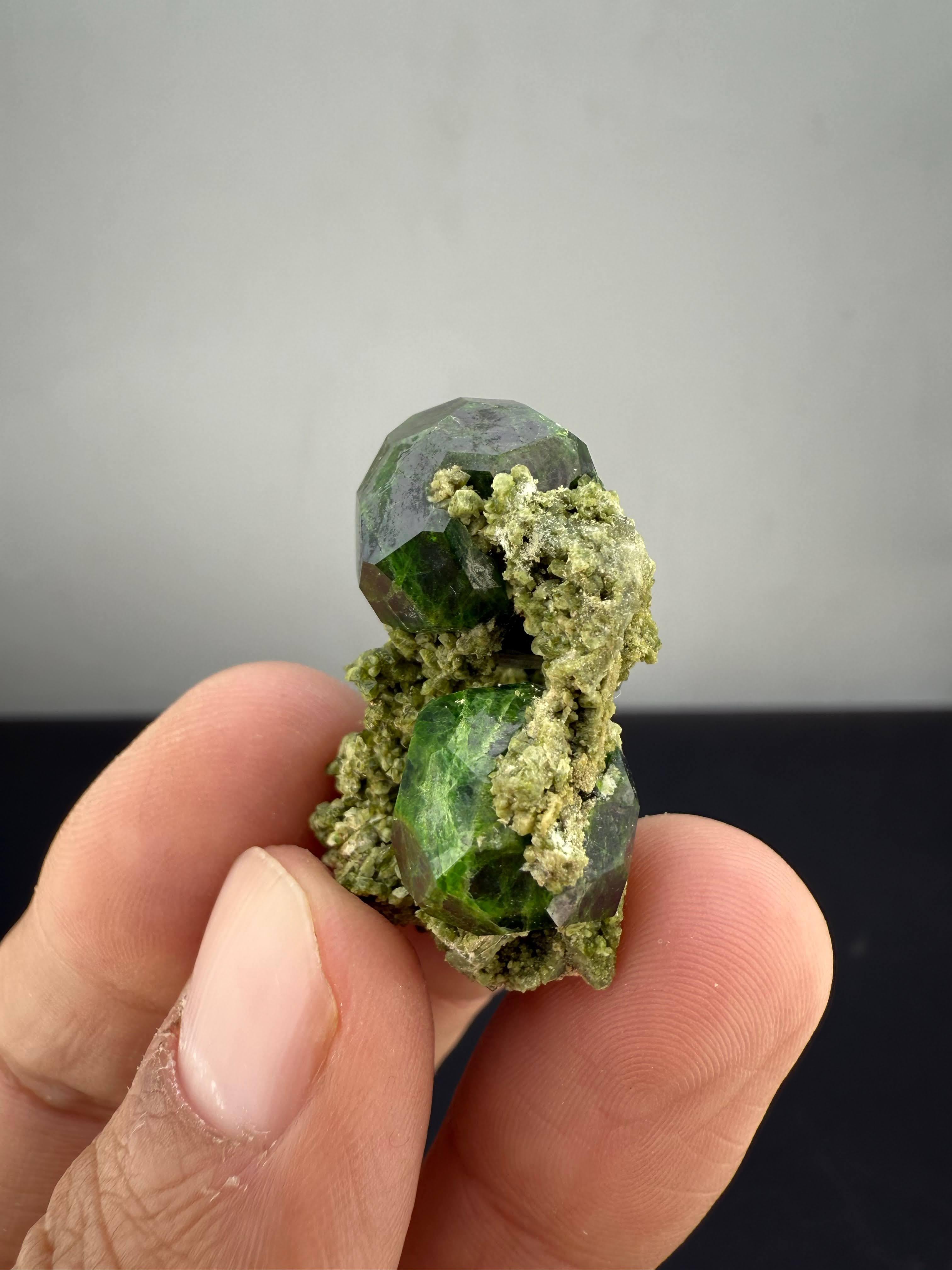 Natural Specimen Of Green Demantoid Garnet Crystals On Matrix From Azerbaijan For Sale 1