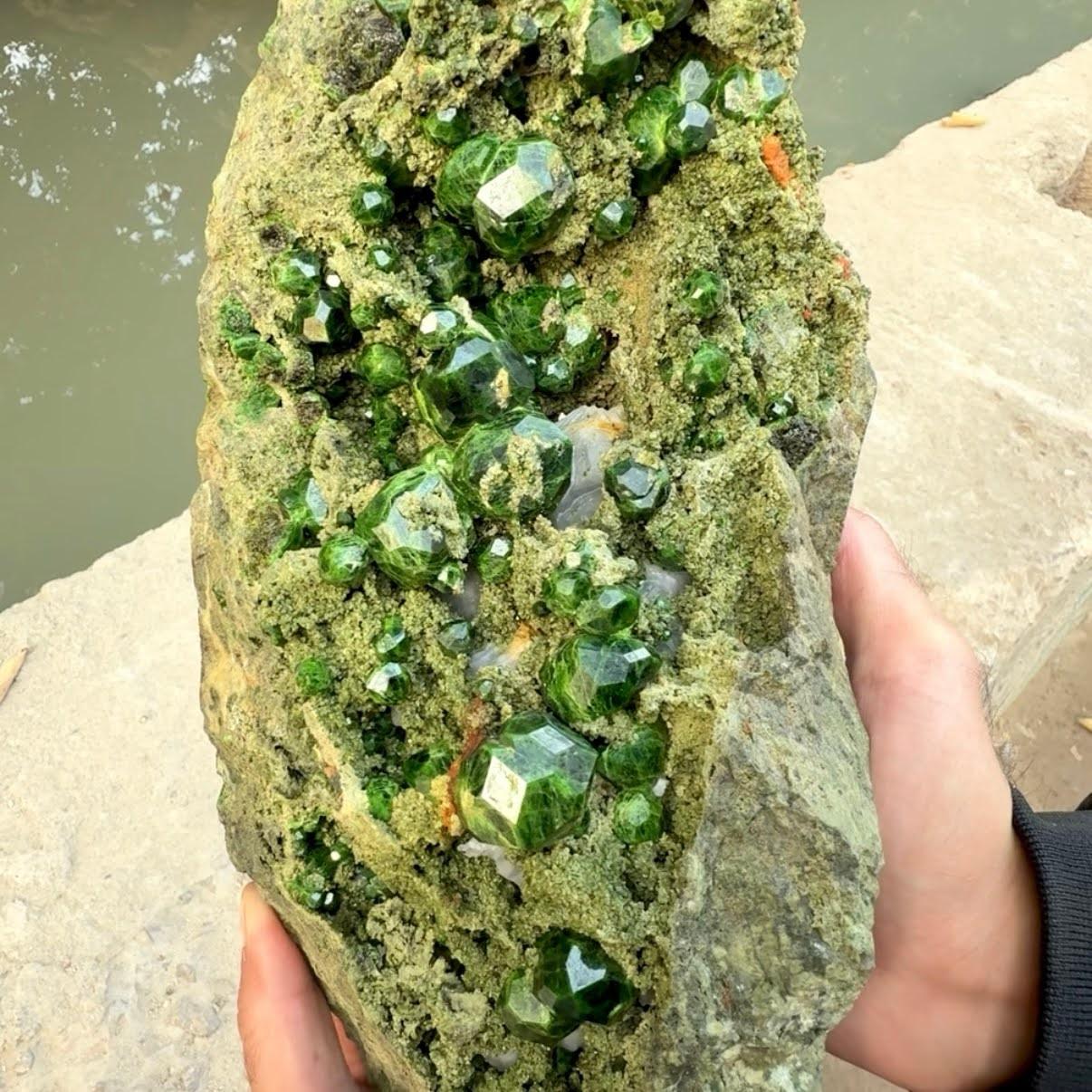 Azerbaijani Natural Specimen Of Green Demantoid Garnet On Matrix From Azerbaijan For Sale