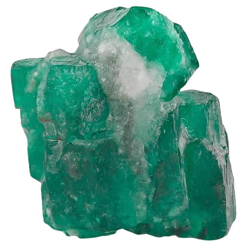 Natural Specimen Of Green Emerald Crystals With Calcite From Pakistan