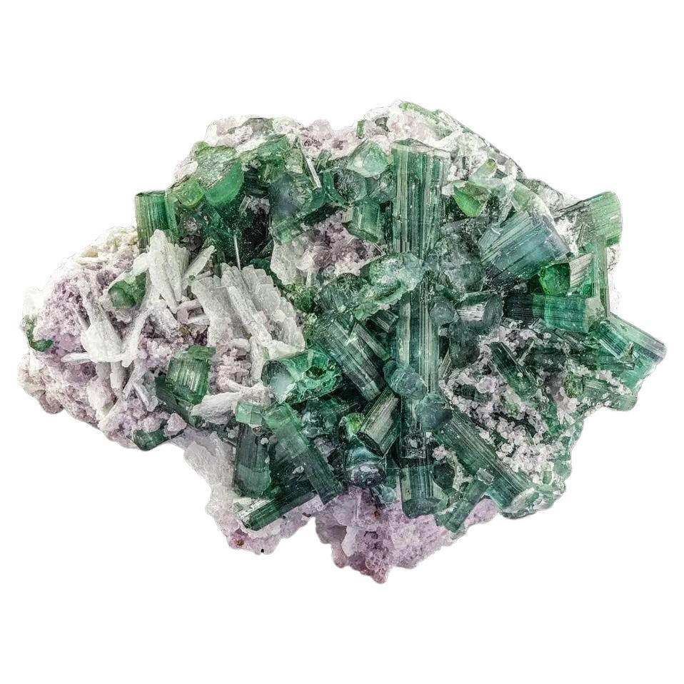 Natural Specimen Of Green Tourmaline Crystals On Albite From Afghanistan