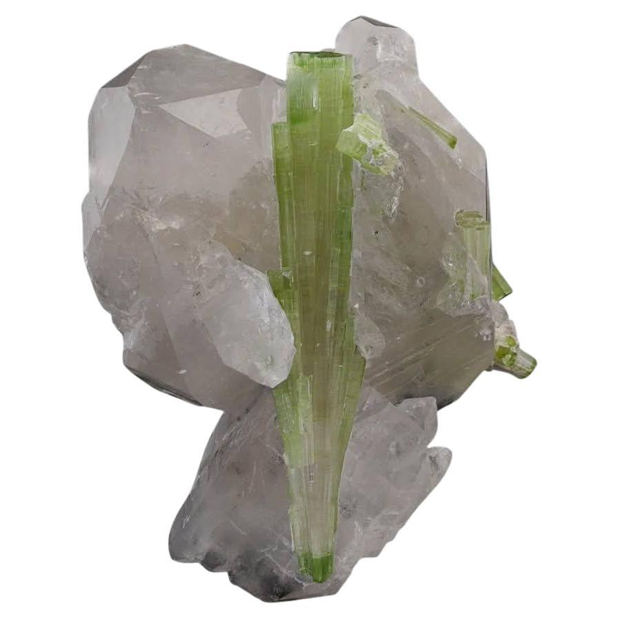 Natural Specimen Of Green Tourmaline With Quartz Crystal From Pakistan