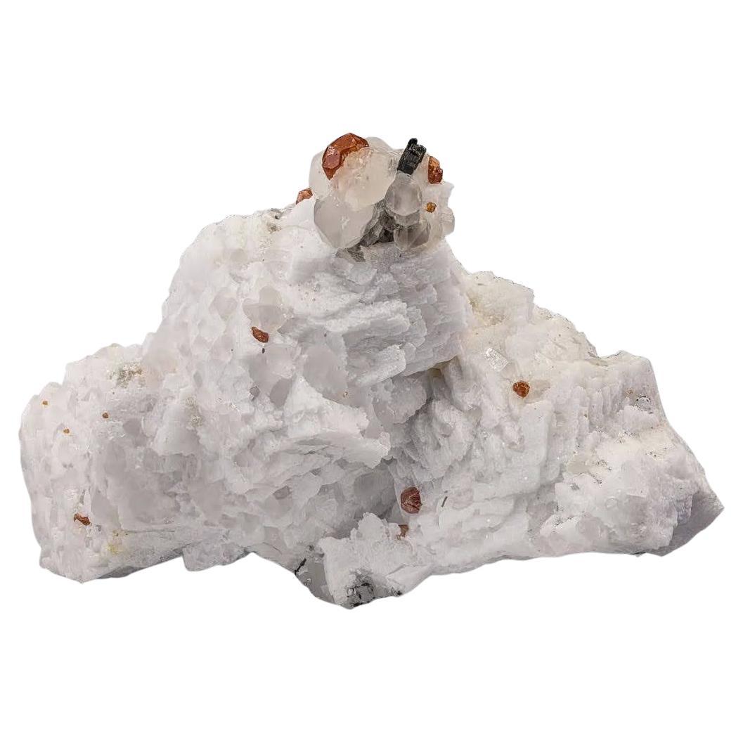 Natural Specimen Of Hessonite Garnet On Quartz Crystals From Pakistan