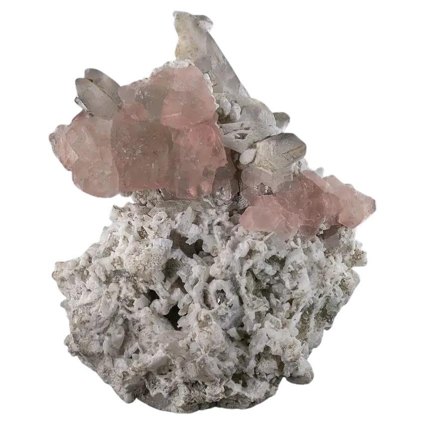Natural Specimen Of Pink Fluorite On Albite From Pakistan