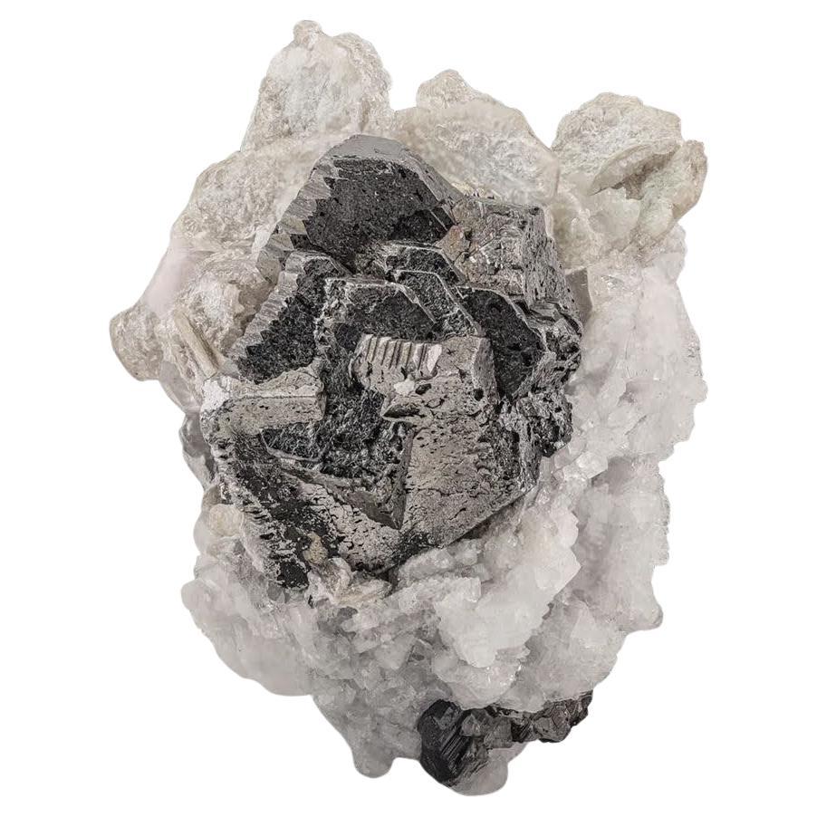 Natural Specimen Of Rare Silver Arsenopyrite Crystals With Apatite From Pakistan