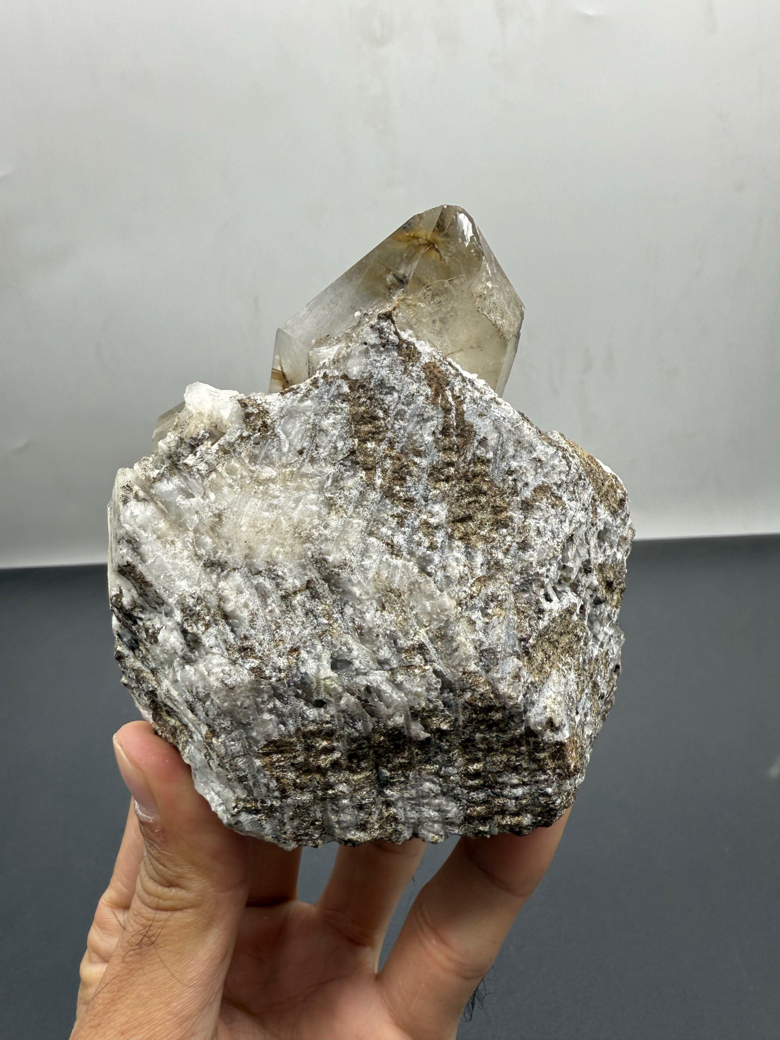 Contemporary Natural Specimen Of Rutile Quartz Crystals On Matrix From Pakistan For Sale