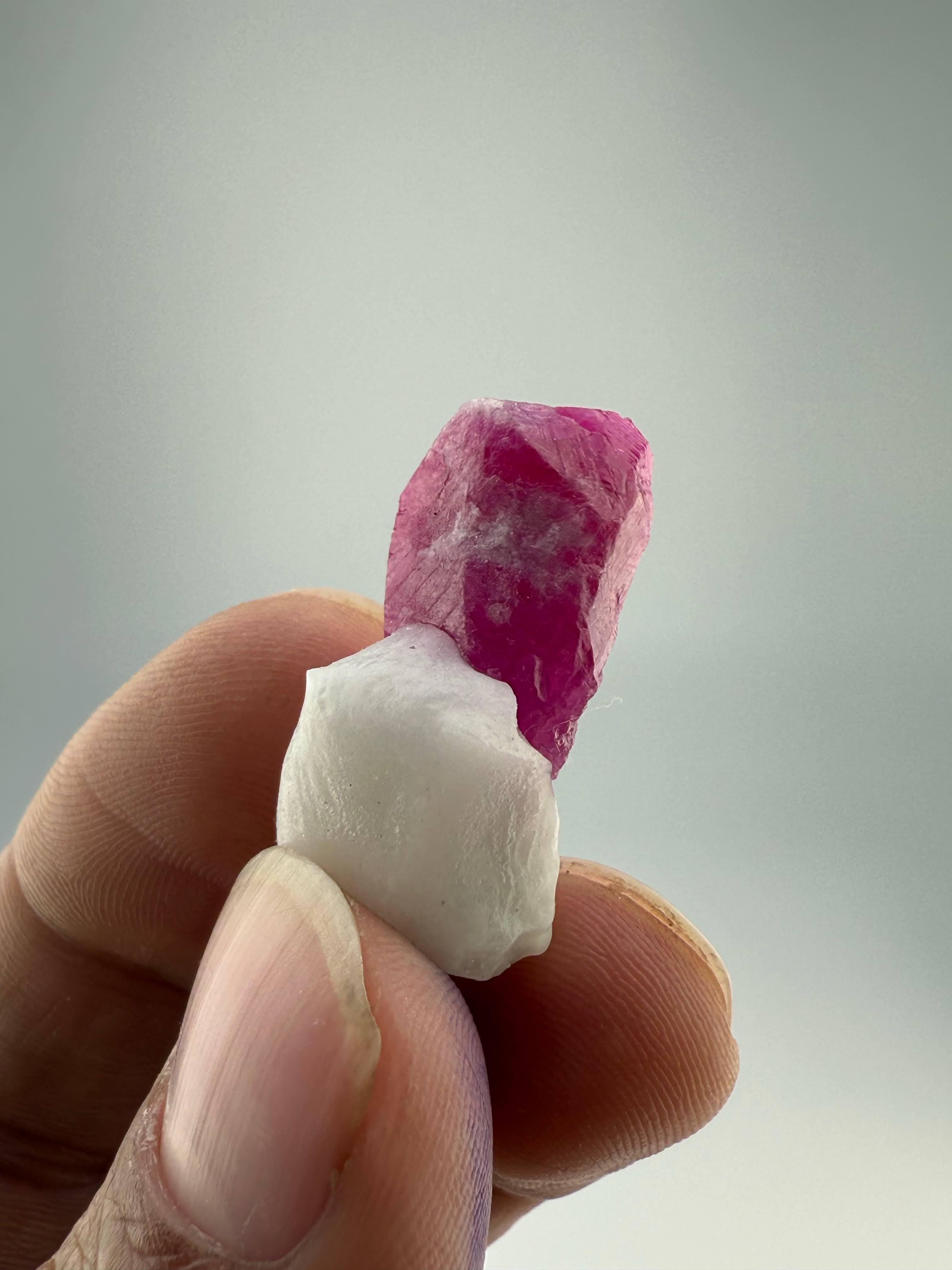 Afghan Natural Specimen Of Single Ruby Crystal On Marble From Pakistan For Sale