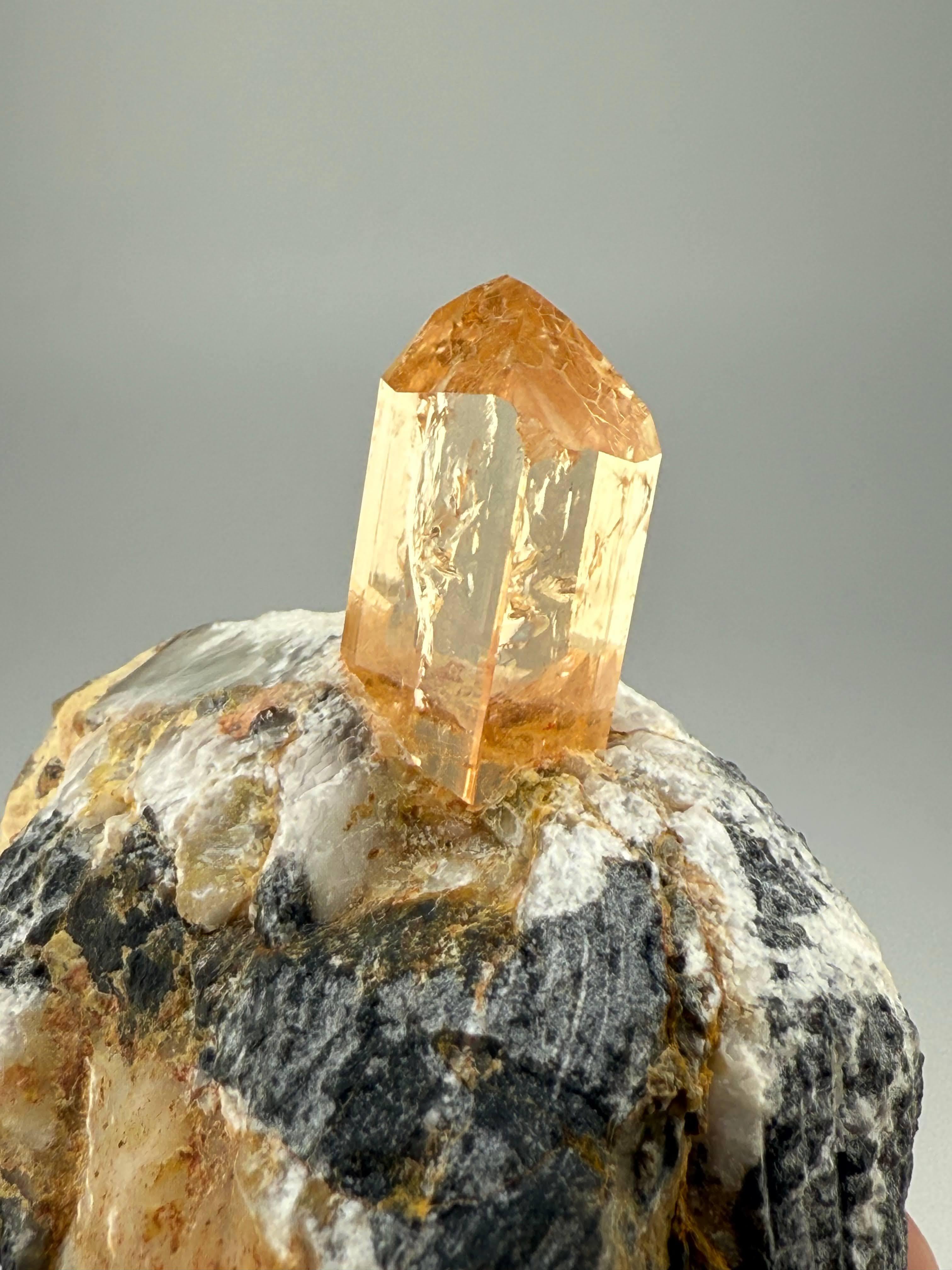 Contemporary Natural Specimen Of Top Quality Topaz Crystal On Calcite From Pakistan For Sale