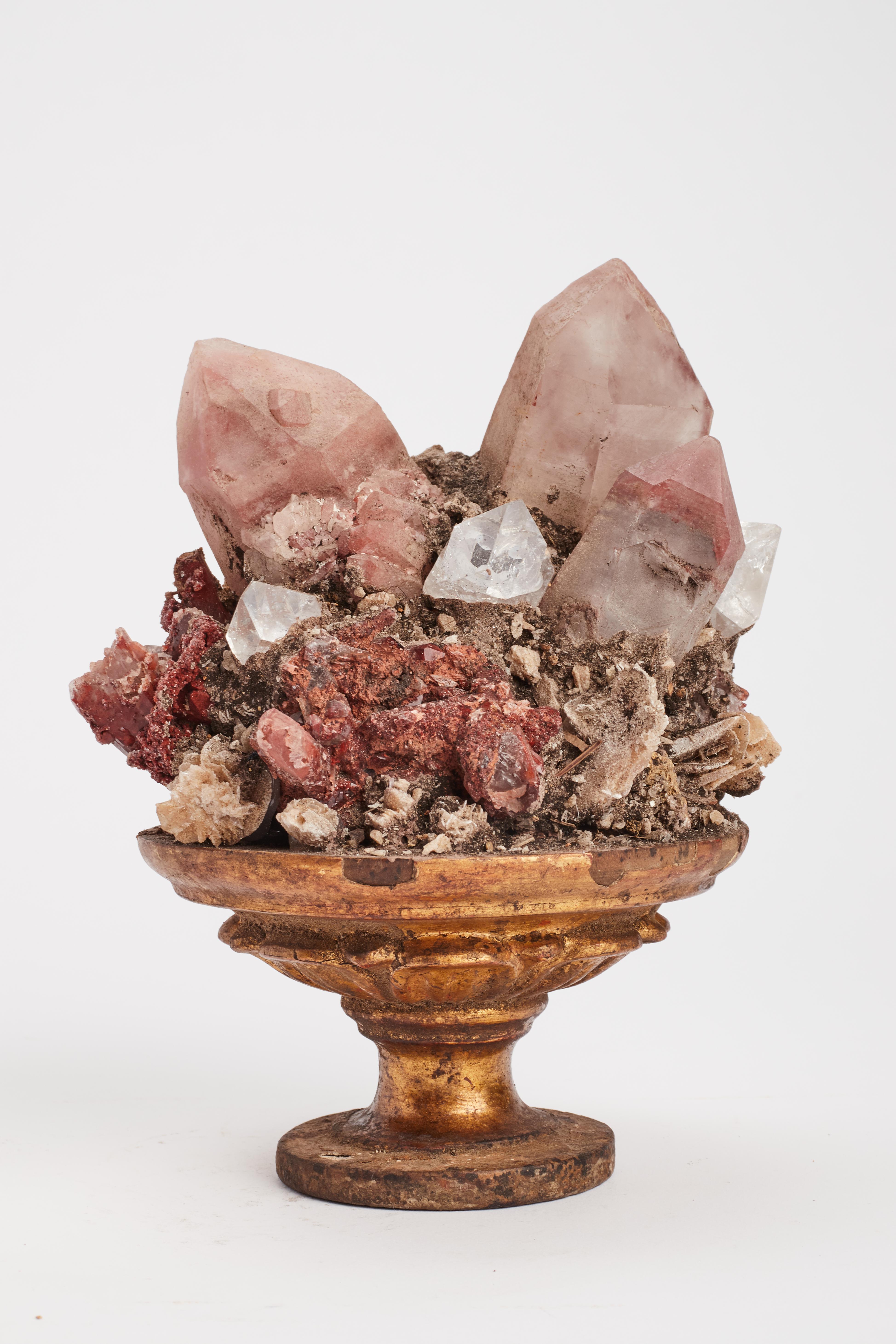 19th Century Natural Specimen: Pair of Red Quartz and Apophilite Crystals, Italy 1880 For Sale