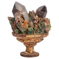 Natural Specimen, Smoky Quartz, Vanadinite, Malachite Crystals, Italy, 1880