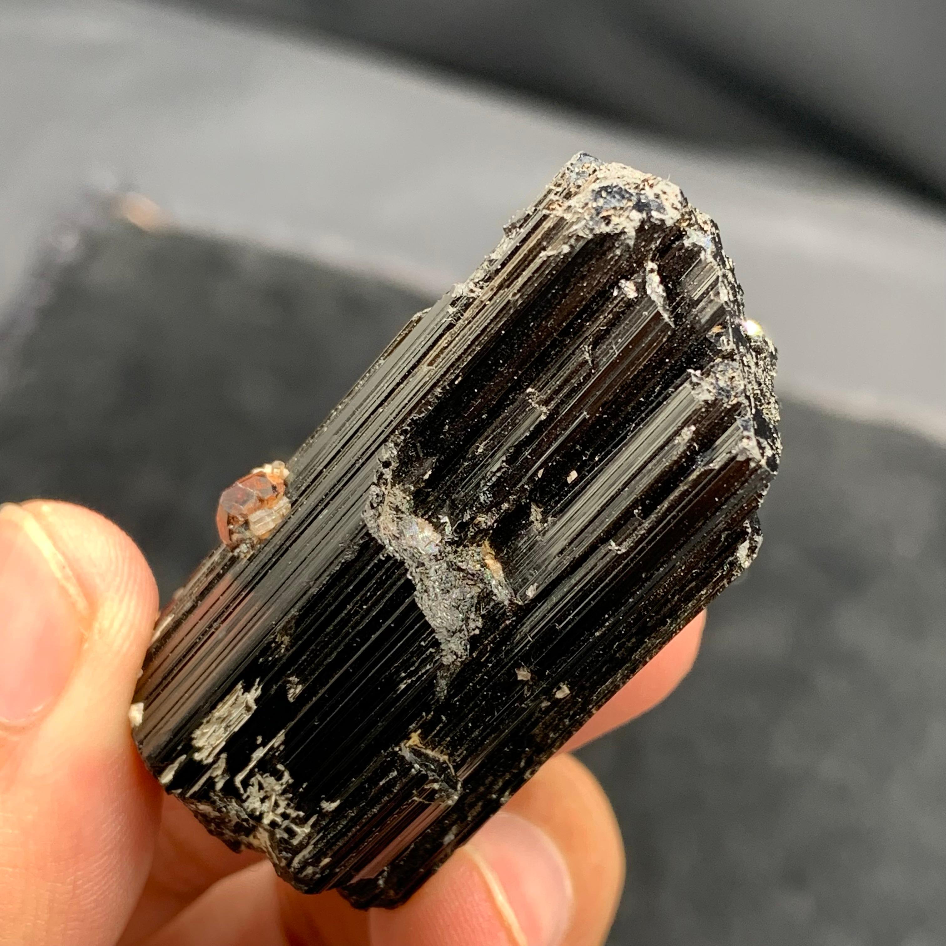 Natural Spessartine Garnet Attached With black Tourmaline Crystal For Sale 6