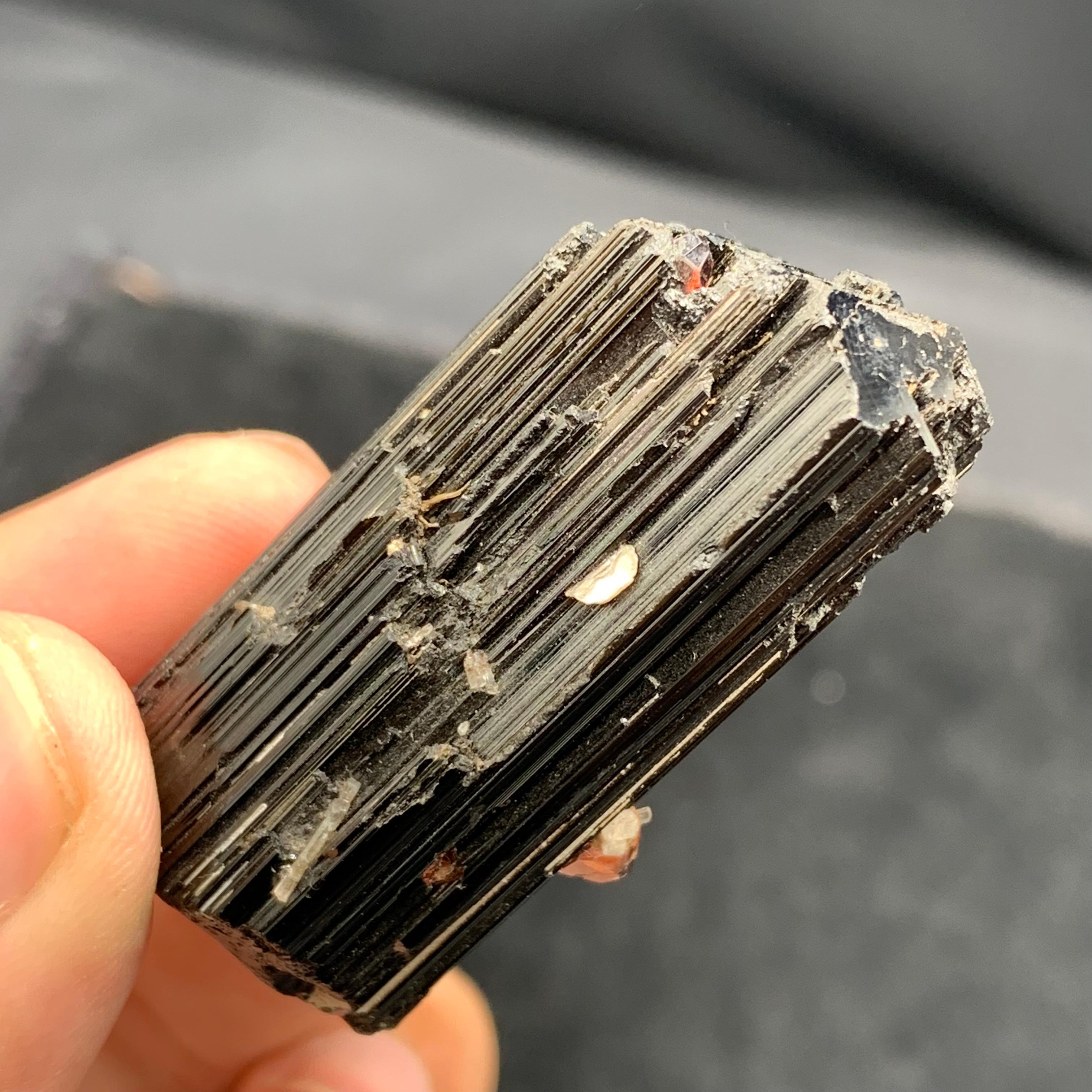Natural Spessartine Garnet Attached With black Tourmaline Crystal For Sale 7