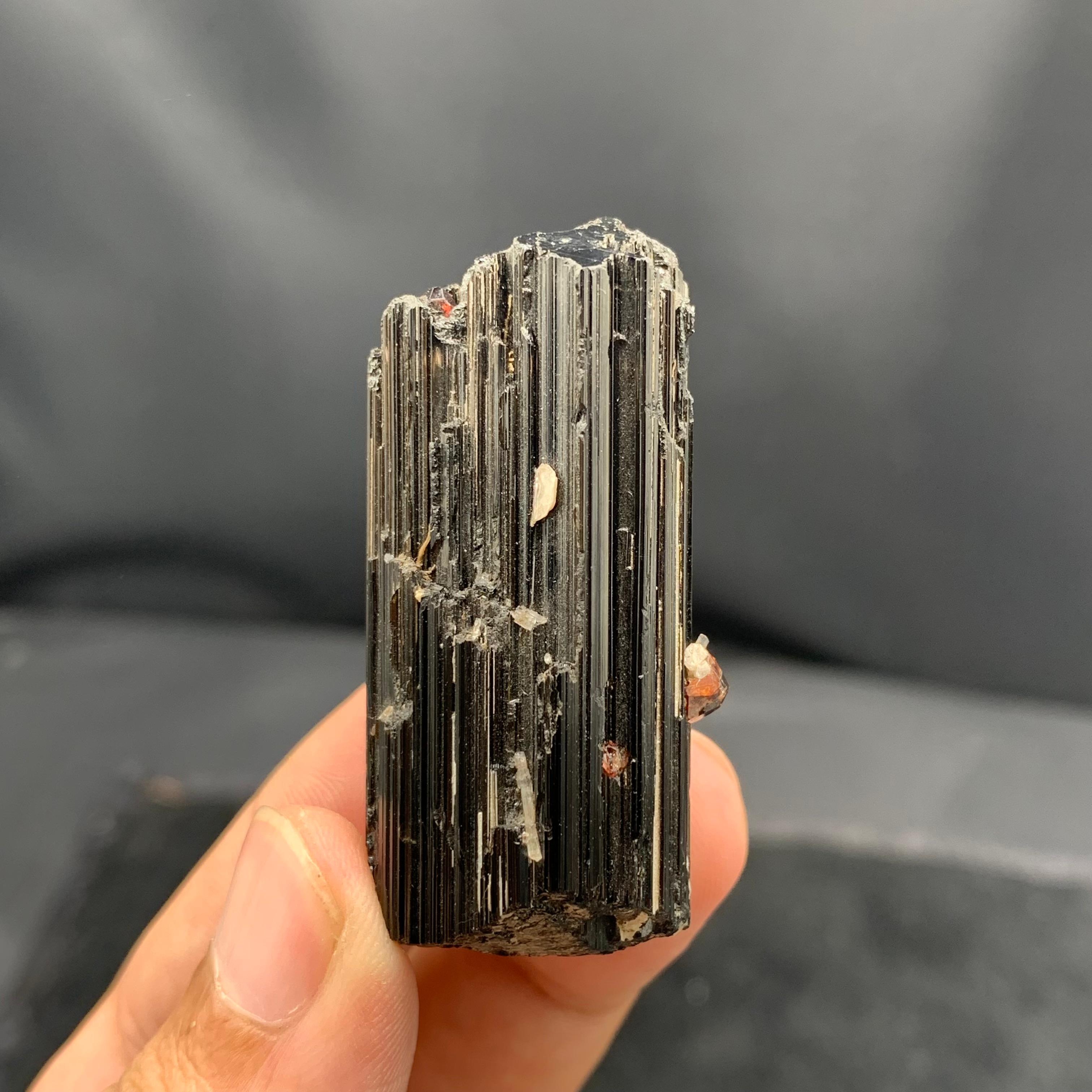 Natural Spessartine Garnet Attached With black Tourmaline Crystal For Sale 9