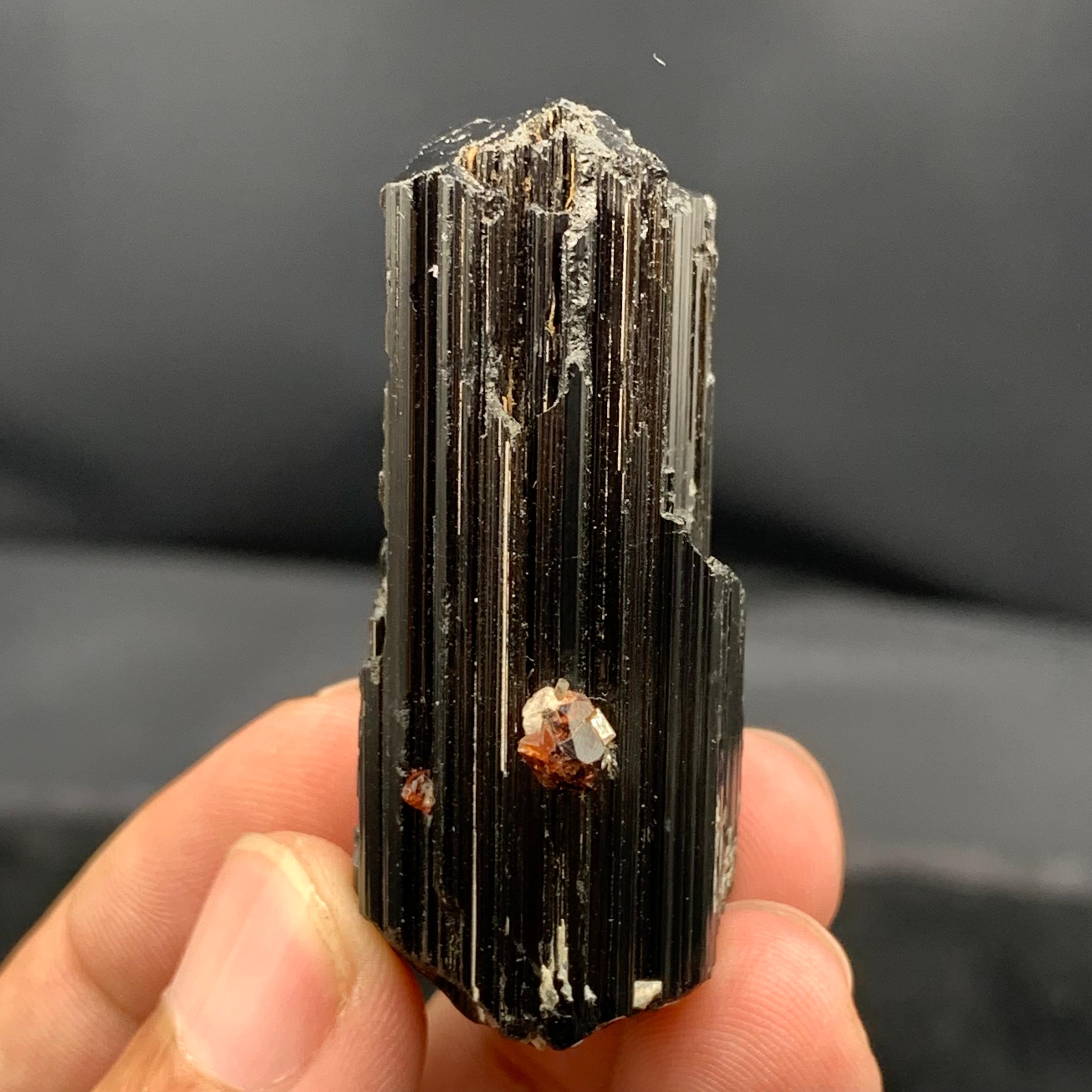 Natural Spessartine Garnet Attached With black Tourmaline Crystal For Sale 11