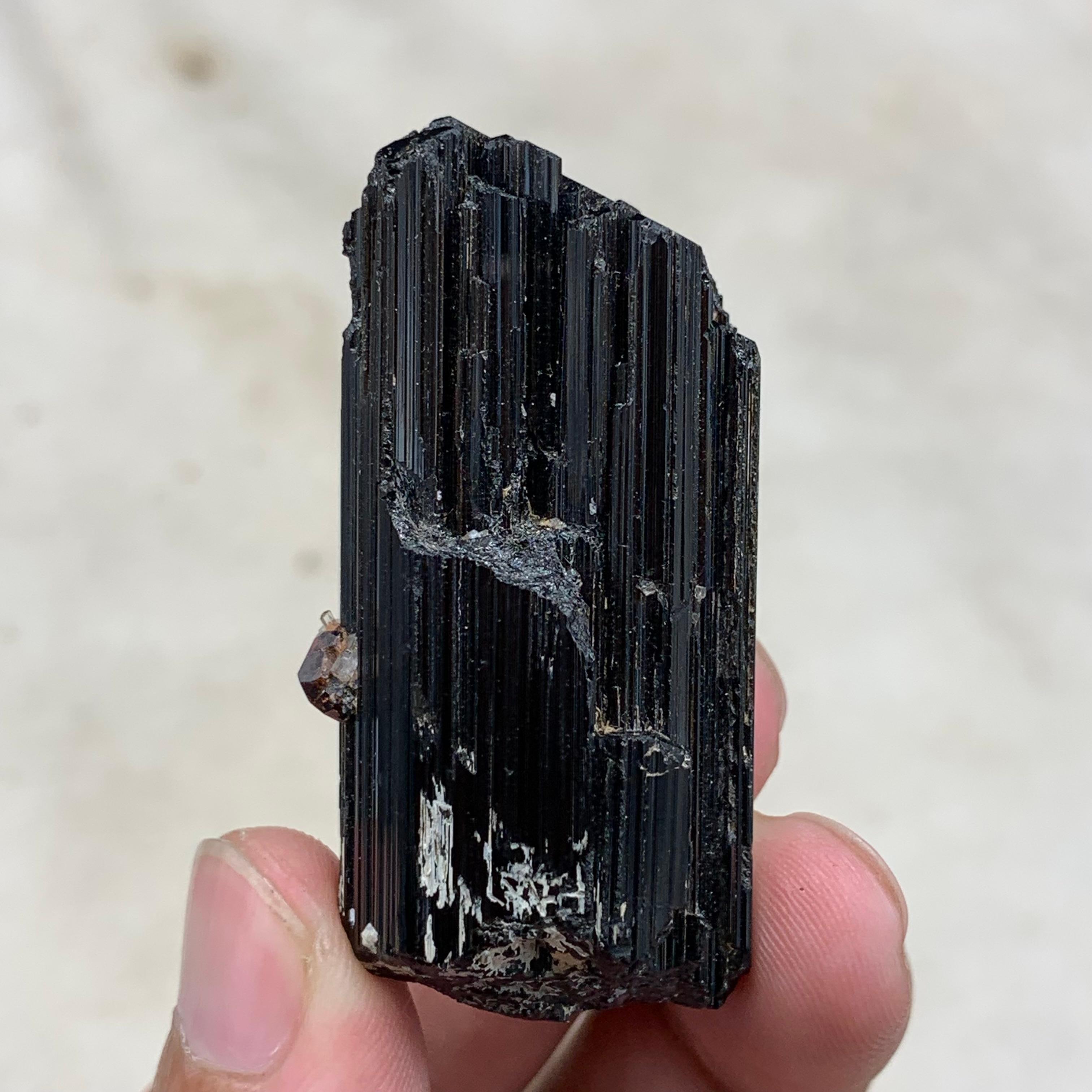 Contemporary Natural Spessartine Garnet Attached With black Tourmaline Crystal For Sale
