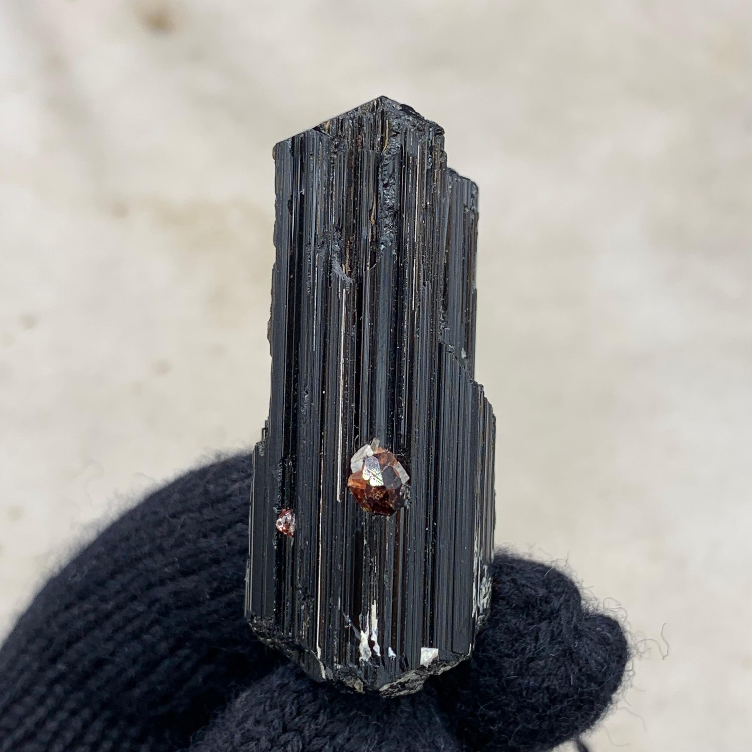 Natural Spessartine Garnet Attached With black Tourmaline Crystal For Sale 2