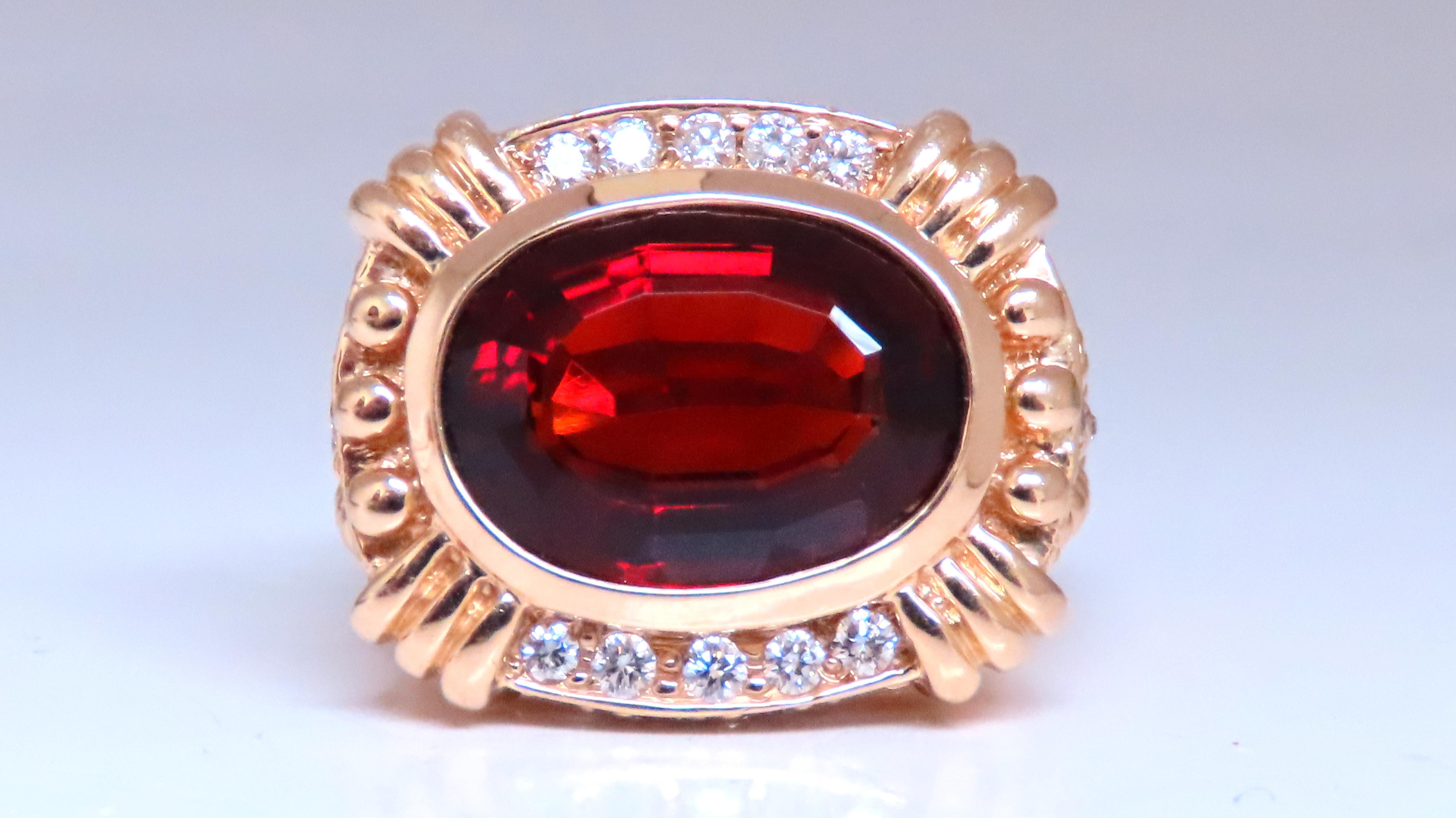 Natural Diamonds Spessartite Cocktail Cluster Ring
15ct Natural Spessartite Garnet
Oval cut, 13 x 9.4mm
Transparent Clean Clarity
1ct Diamonds, Rounds
G-H- color Vs-2 S-1 clarity
14kt yellow gold
13.3 grams
20 x 17mm deck
8mm depth
Size 4.5
$4,000