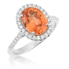 Natürlicher Spessartit Granat Stein 3,65 Karat in 14K Weißgold Ring mit Diamanten