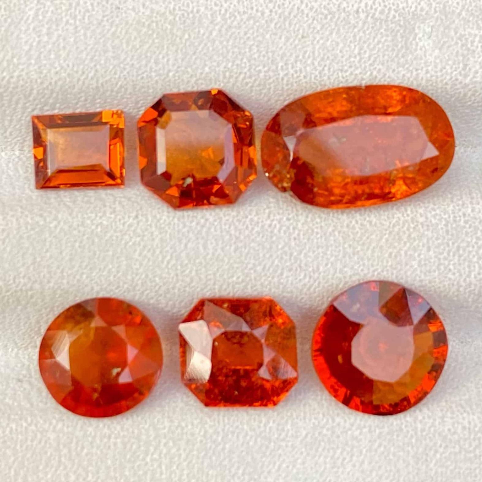 Gemstone Type Natural Spessartite Garnet Lot
Weight 12.15 carats
Size	0.80 to 4.0 carats
Clarity Slightly Included (SI)
Origin Africa
Treatment None





Discover the warm and vibrant allure of our Natural Spessartite Orange Garnet Stones, a