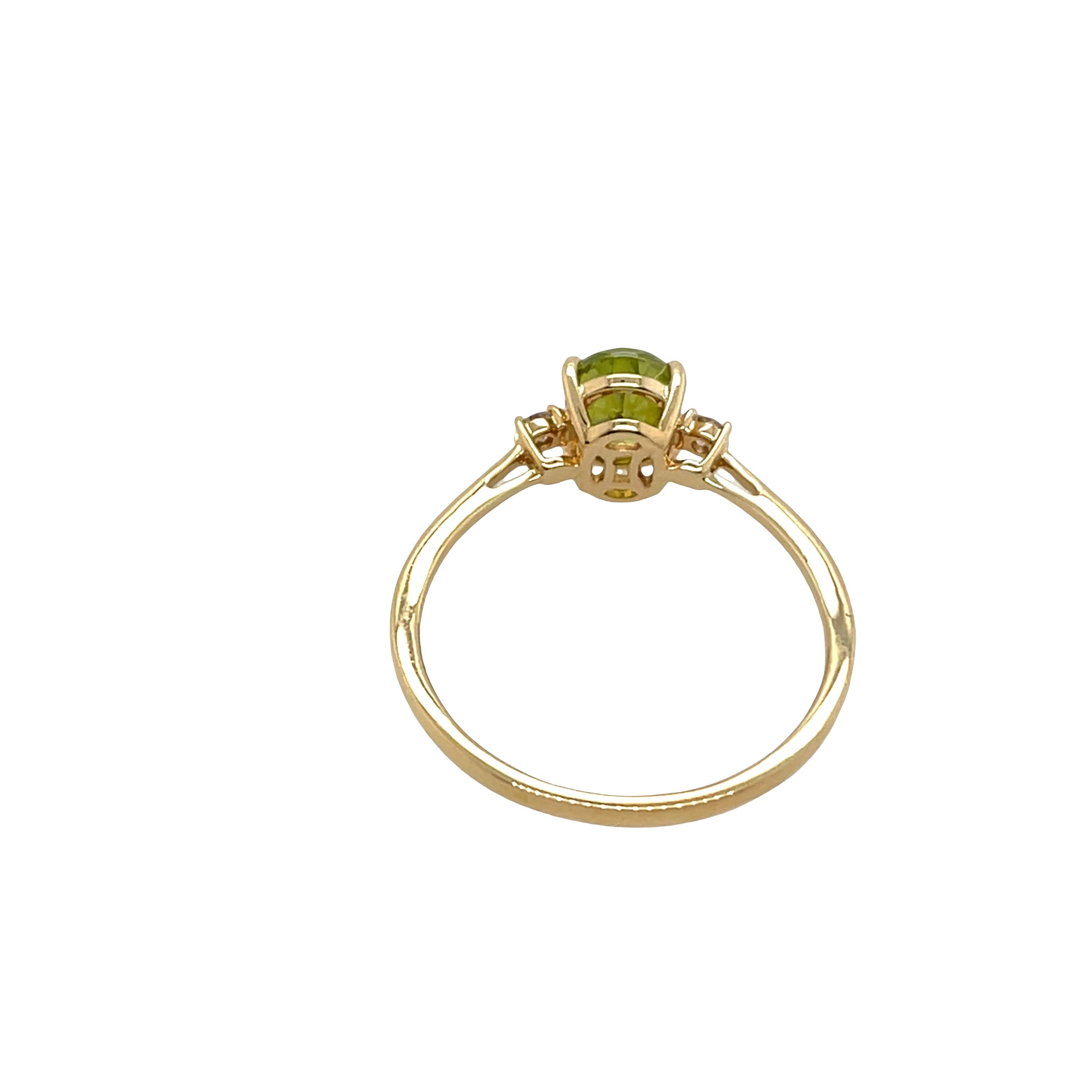 Bague en or jaune 14 carats - Sphène naturel et diamant Excellent état - En vente à London, GB