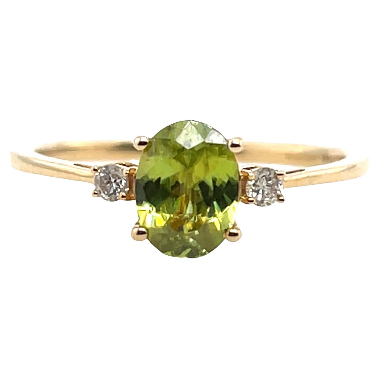 Bague en or jaune 14 carats - Sphène naturel et diamant