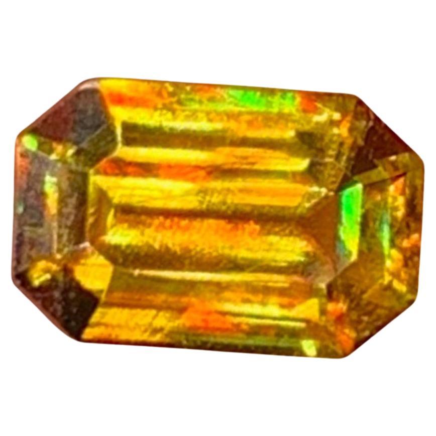 Natural Sphene Titanite Gemstone: 0.78 Carat Multi Color Emerald Cut