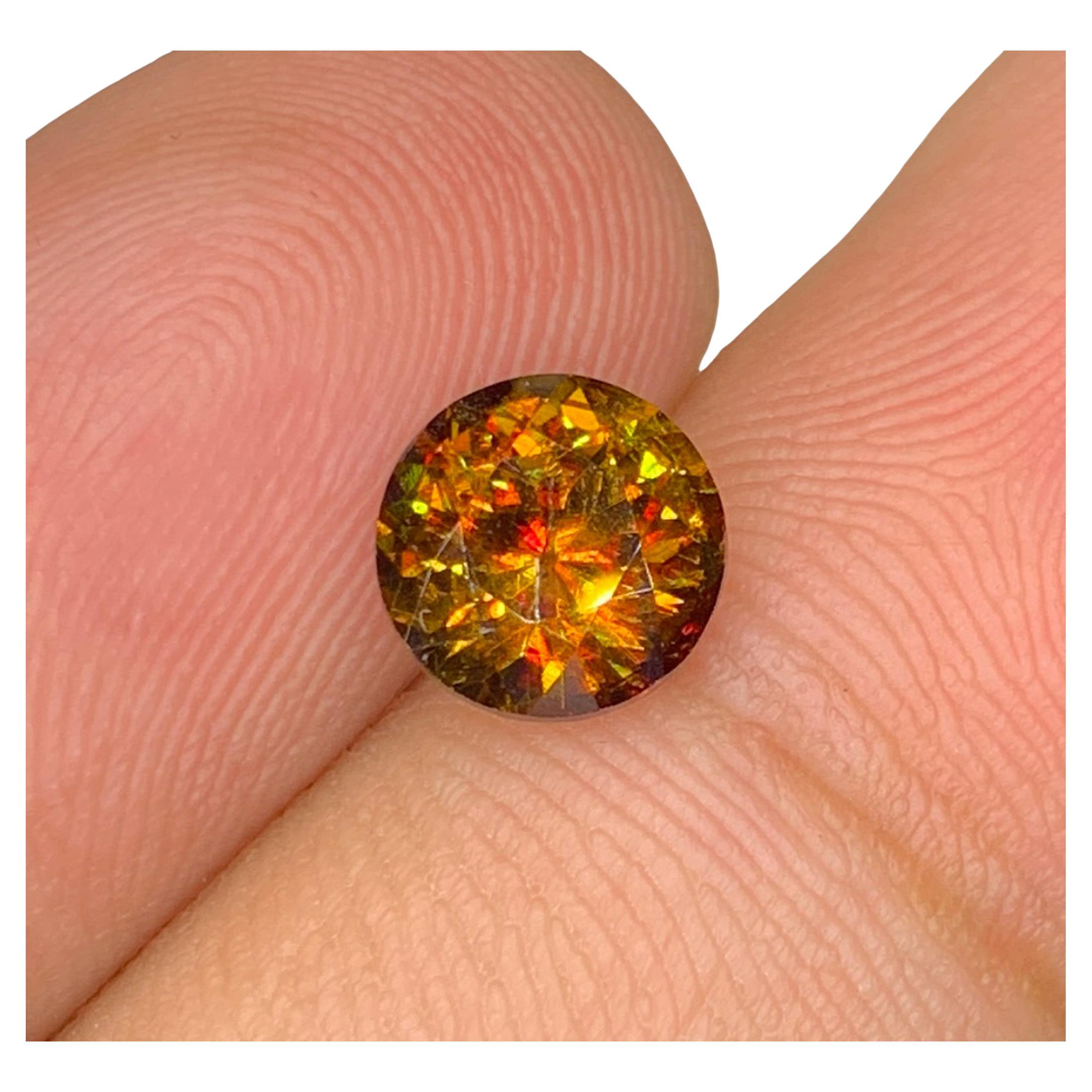 Natural Sphene Titanite Gemstone: 1.96 Carat Multi Color Round Cut