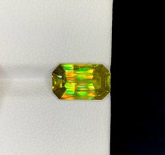 Natural Sphene Titanite Gemstone: 3.30 Carat Emerald Cut, Green Yellow Titanite