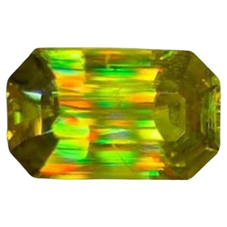 Natural Sphene Titanite Gemstone: 3.30 Carat Emerald Cut, Green Yellow Titanite