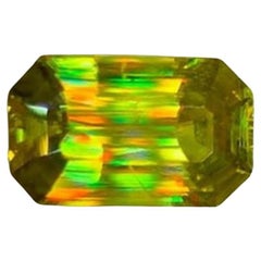 Natural Sphene Titanite Gemstone: 3.30 Carat Emerald Cut, Green Yellow Titanite
