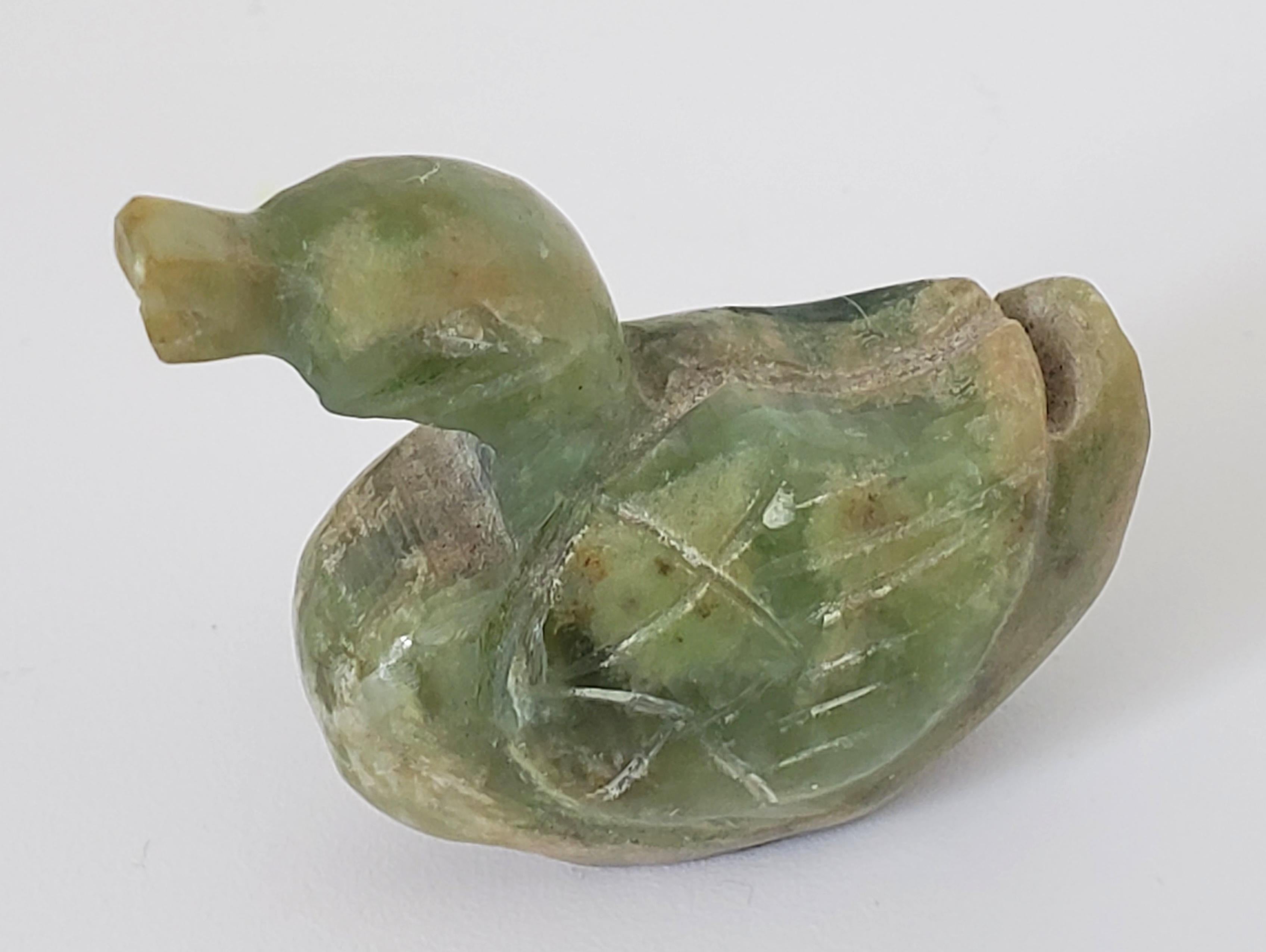 Natural Spinach Jade Duck and Rabbit Figures from Qing Dynasty For Sale 5