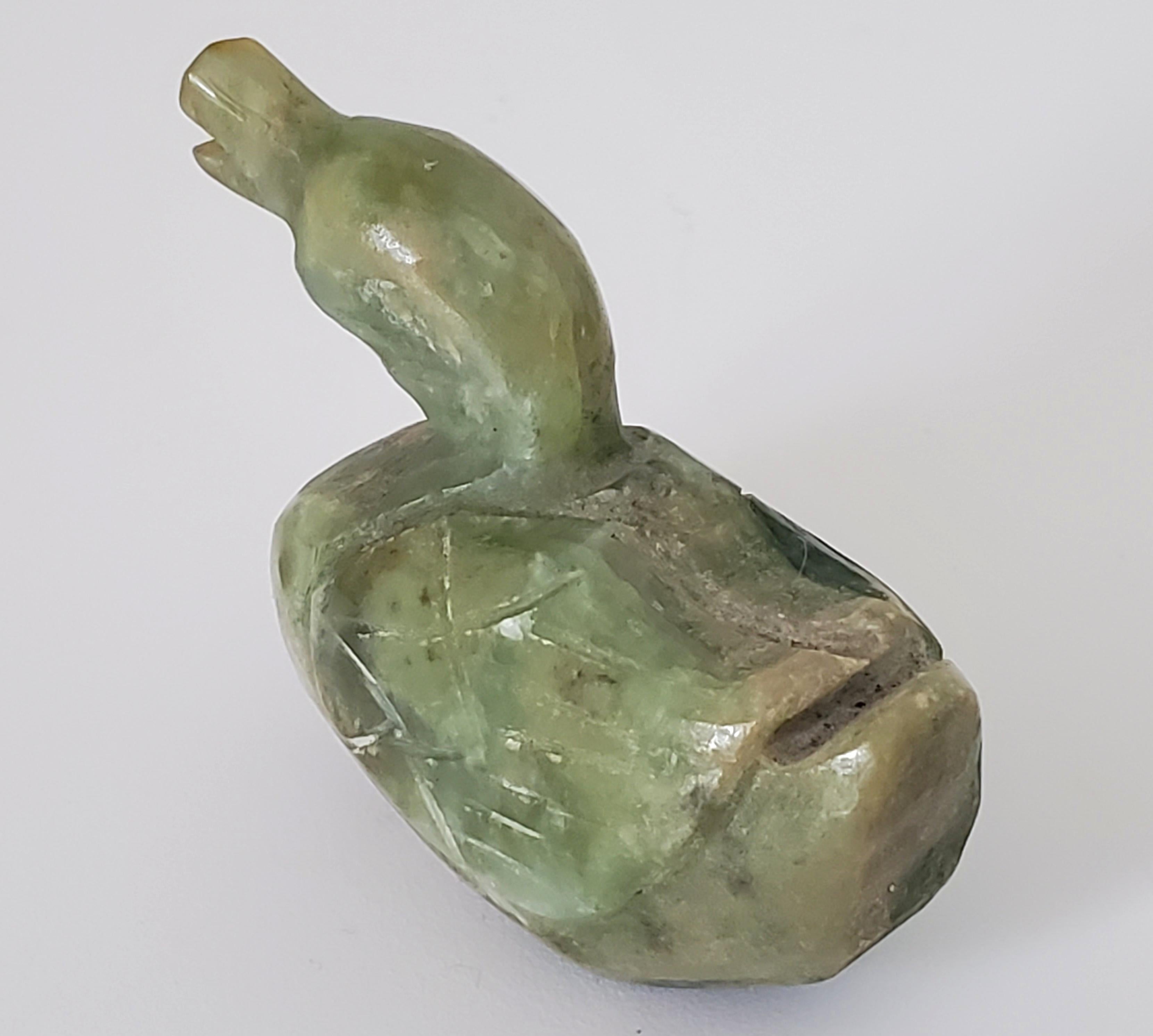 Natural Spinach Jade Duck and Rabbit Figures from Qing Dynasty For Sale 6