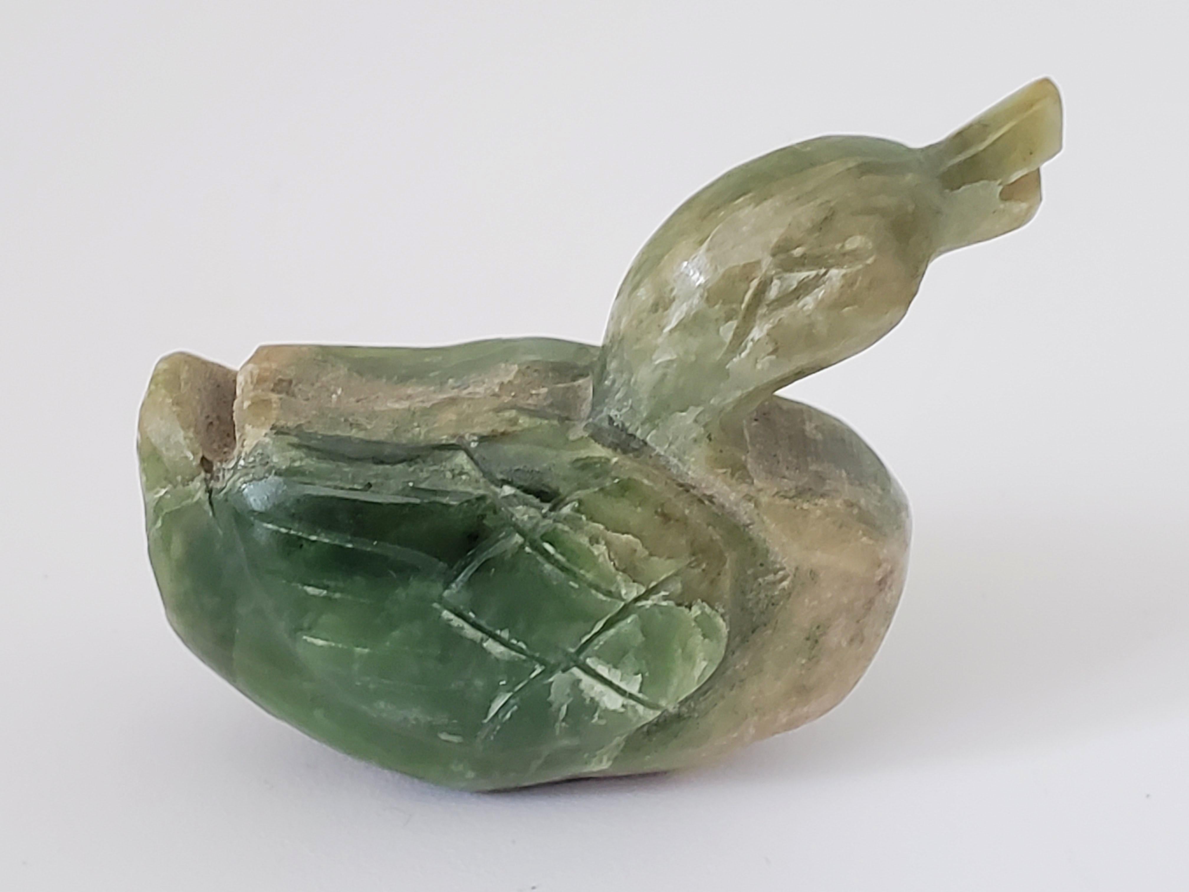 Natural Spinach Jade Duck and Rabbit Figures from Qing Dynasty For Sale 7