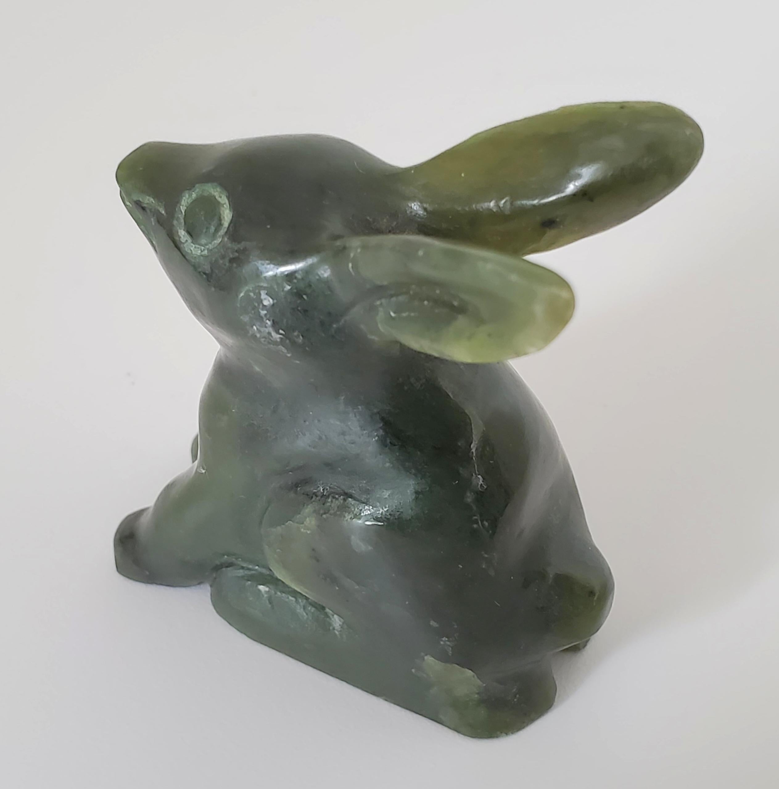 Chinese Natural Spinach Jade Duck and Rabbit Figures from Qing Dynasty For Sale