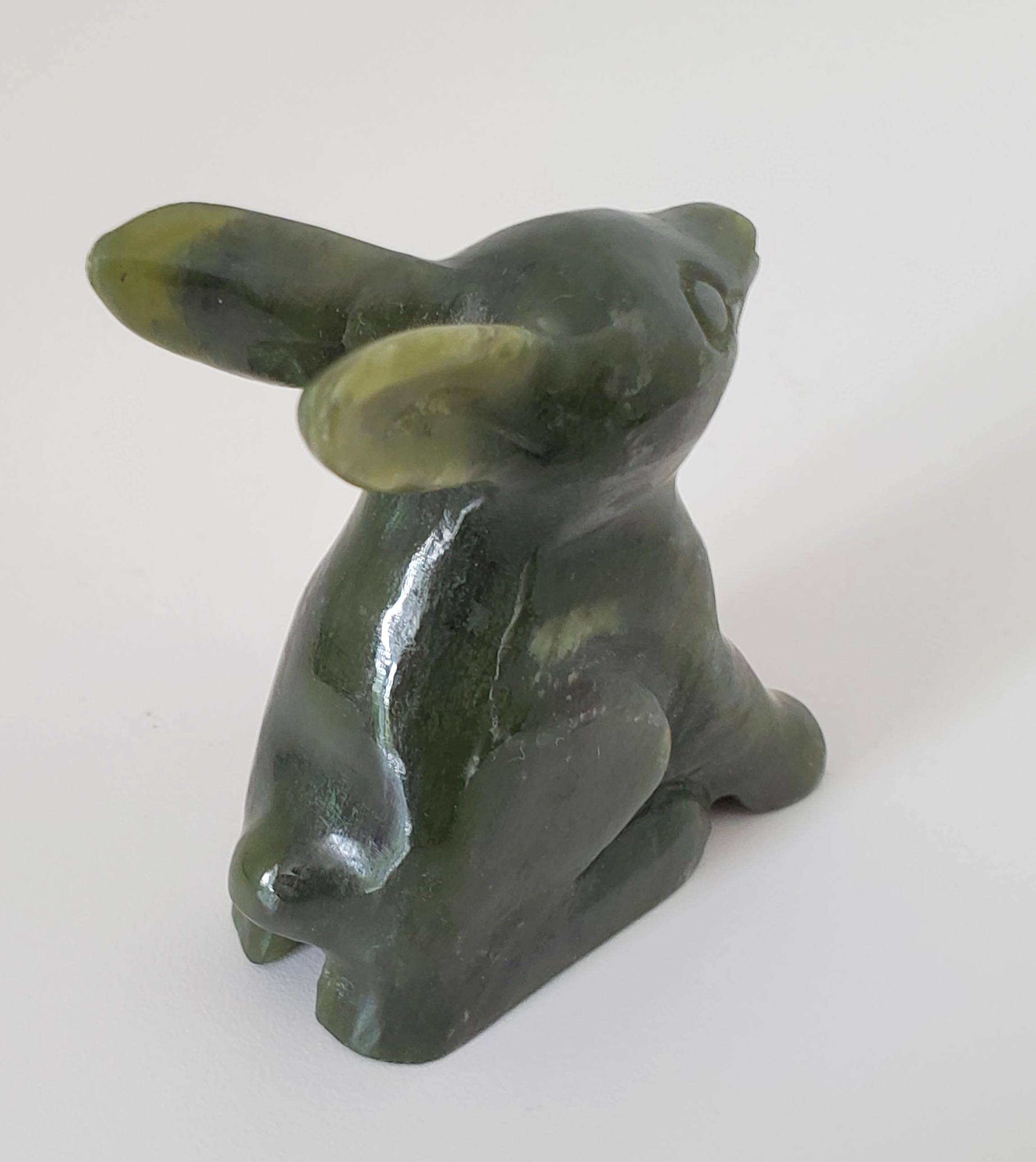 Polished Natural Spinach Jade Duck and Rabbit Figures from Qing Dynasty For Sale