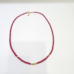 Natural Spinel 4mm Bead Necklace with 18K Gold Accents