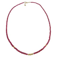 Natural Spinel 4mm Bead Necklace with 18K Gold Accents