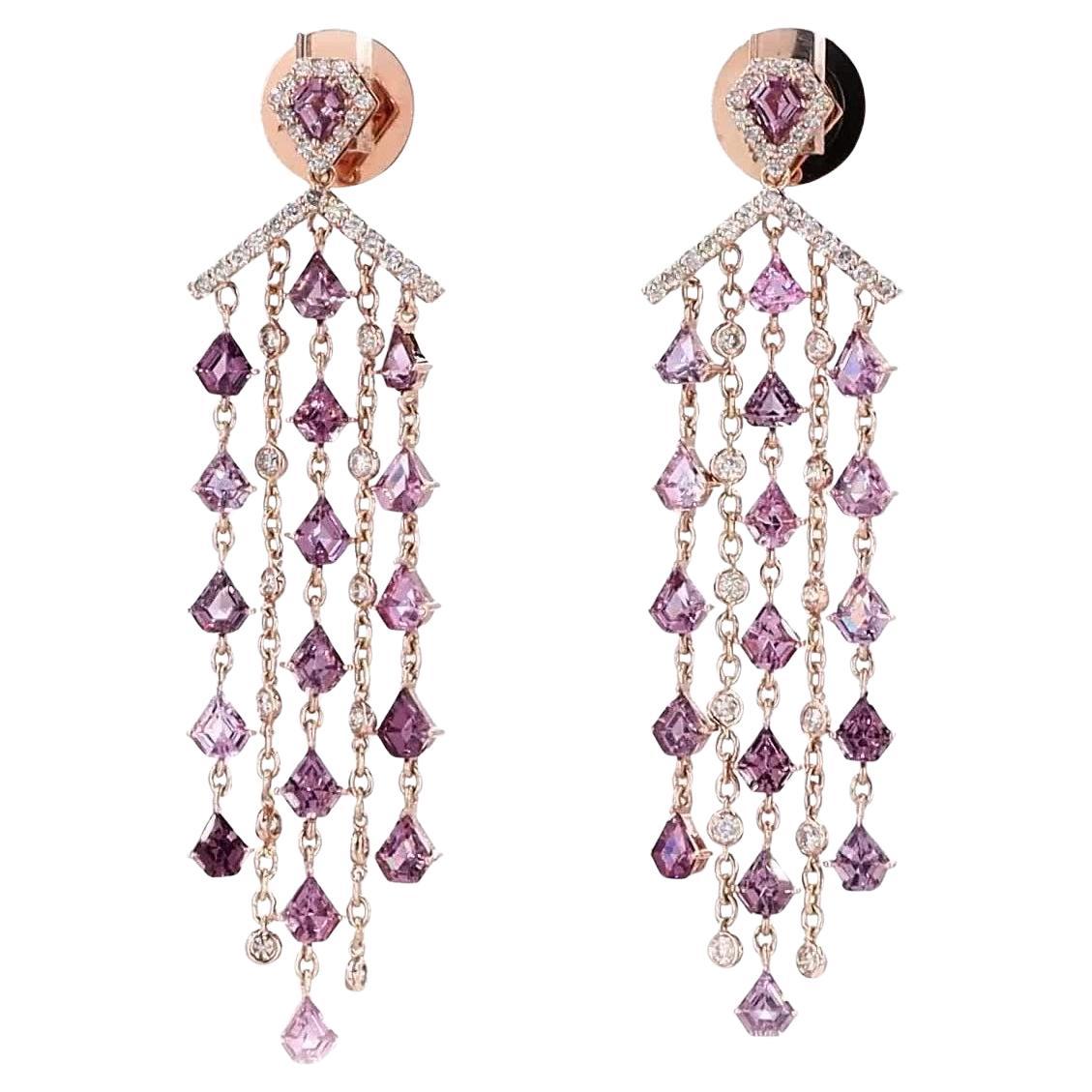 Natural Spinel & Diamond Tassel Earrings in 14k Solid Gold (Certified)