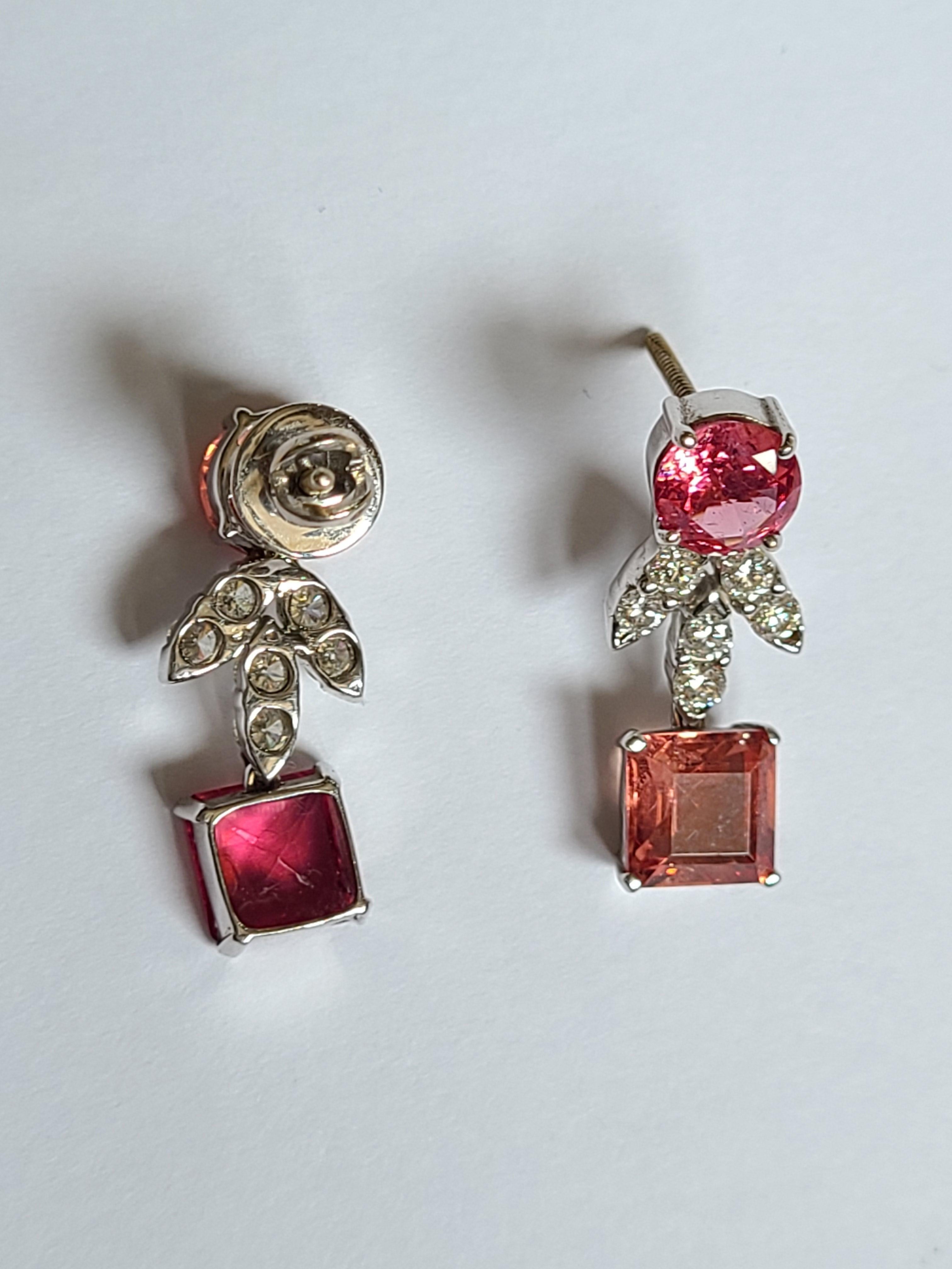 Square Cut Natural Spinel Earrings Set in 18 Karat Gold with Diamonds For Sale