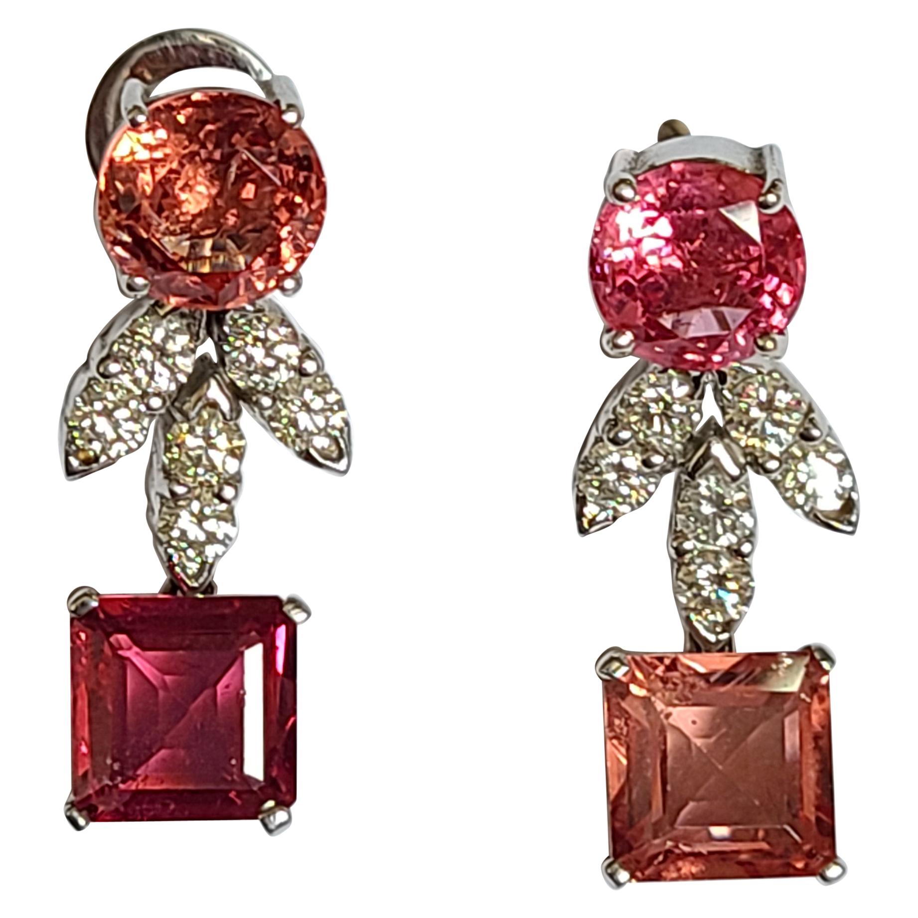 Natural Spinel Earrings Set in 18 Karat Gold with Diamonds For Sale