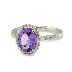 Natural spinel no heat violet color ALGT certified Diamond Ring 18Kt White Gold