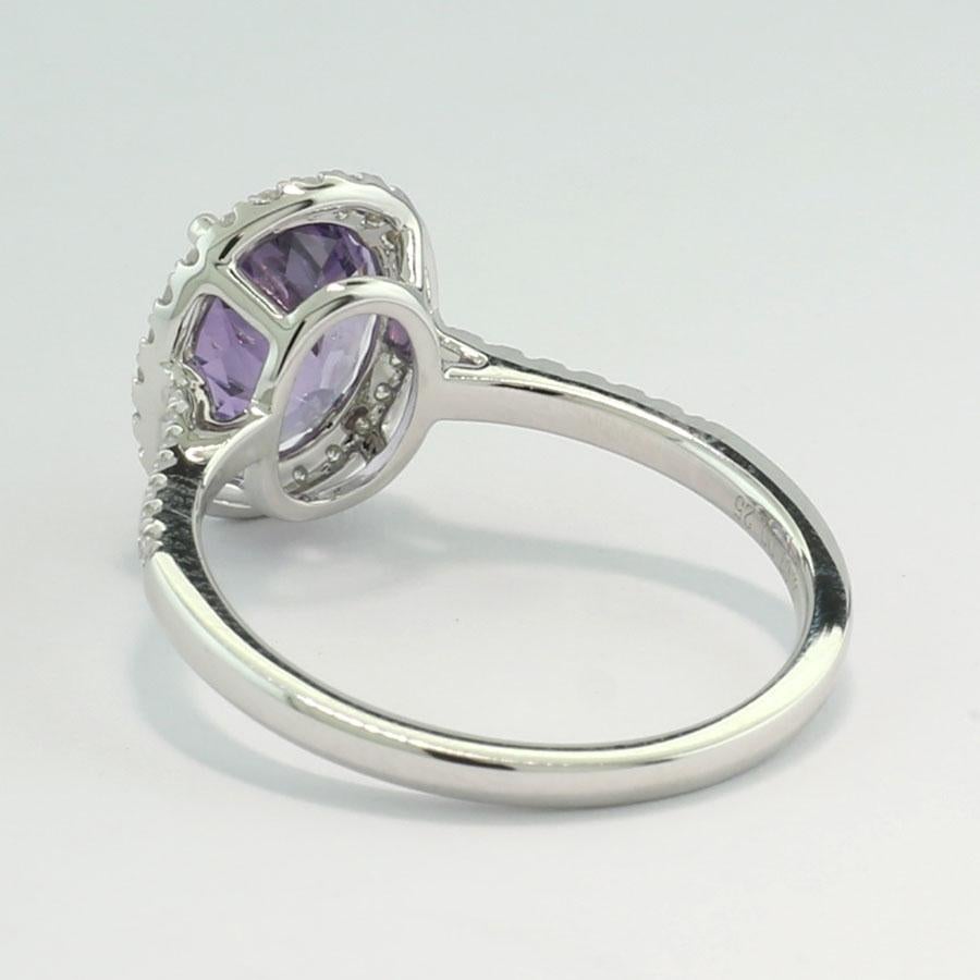 Contemporary Natural spinel no heat violet color ALGT certified Diamond Ring 18Kt White Gold For Sale