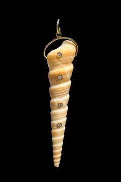 Natural Spiral Shell Pendant with Diamonds & 14k Gold