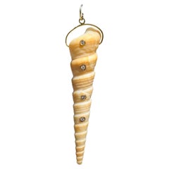 Natural Spiral Shell Pendant with Diamonds & 14k Gold